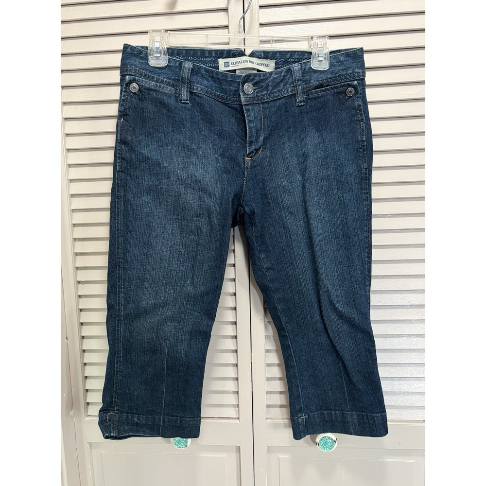 Gap Ultra Low Crop Denim Jeans Size 8R Mid Rise Zip‎ Pockets Trouser Hem